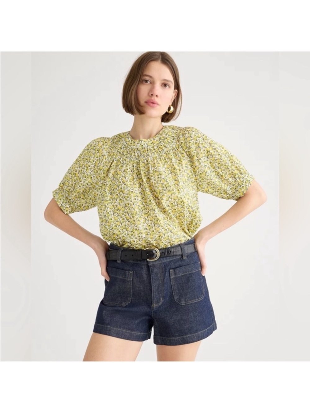 The J.Crew High-Neck Puff-Sleeve Top in Liberty® Eliza's Yellow Fabric